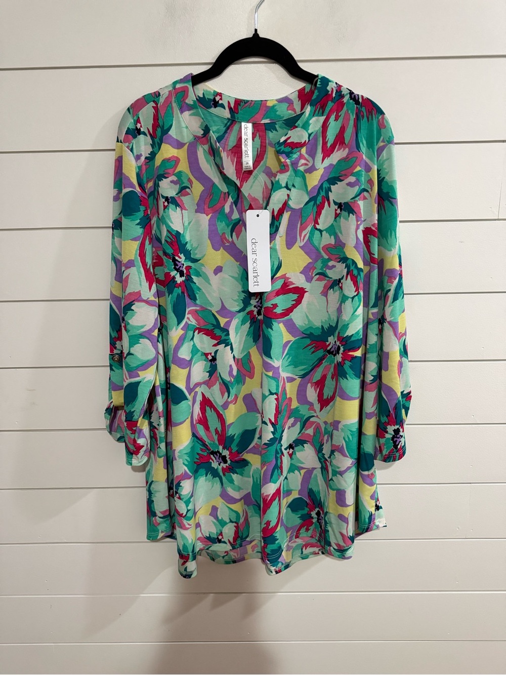 Dear Scarlett  Floral V-Neck  Top - Teal, Pink, Purple